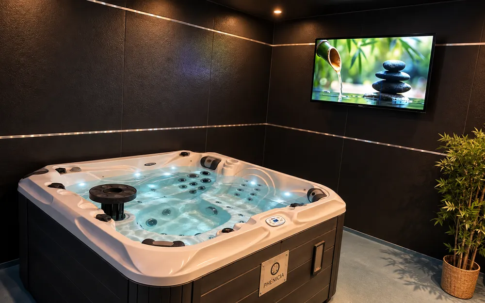 L'espace Phenicia : spa, écran et espace détente